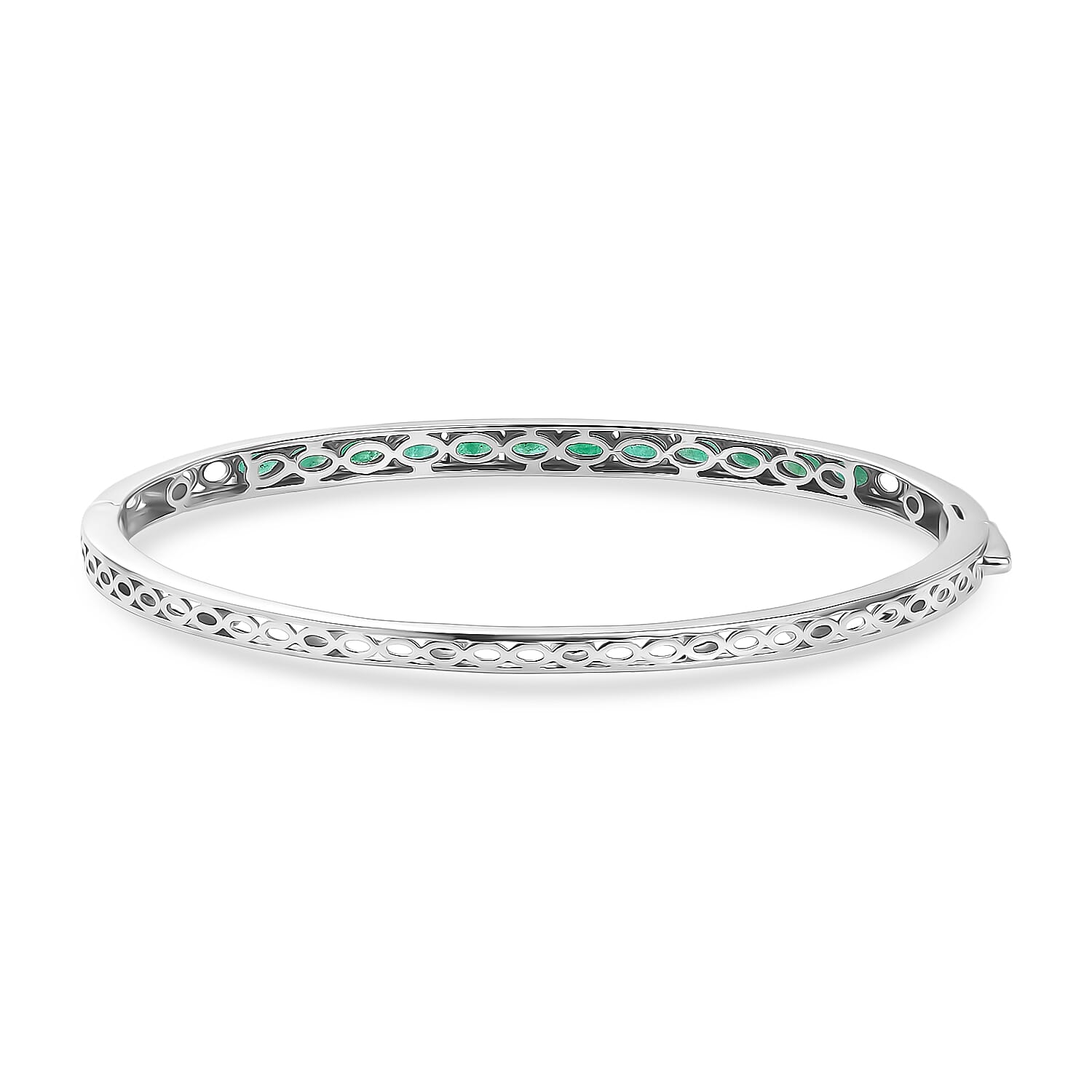 D'Joy Emerald Full Bangle (Size 7.5) in Rhodium Overlay Sterling Silver 2.56 Ct, Silver Wt. 12.06 Gms.