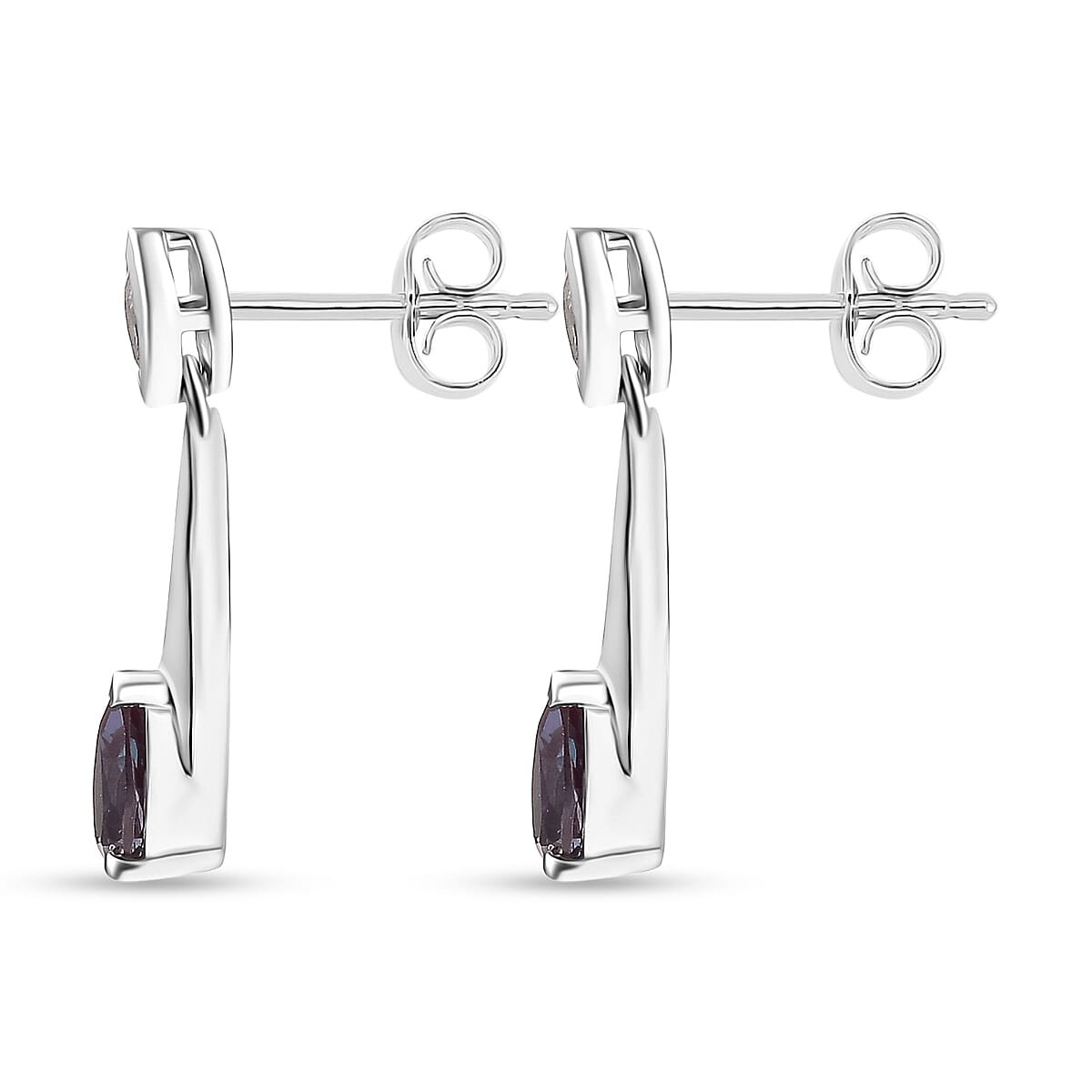 Luxuriant Lab Grown Alexandrite & White Topaz 2 Stone Push Post Earring in Rhodium Overlay Sterling Silver 1.11 Ct.