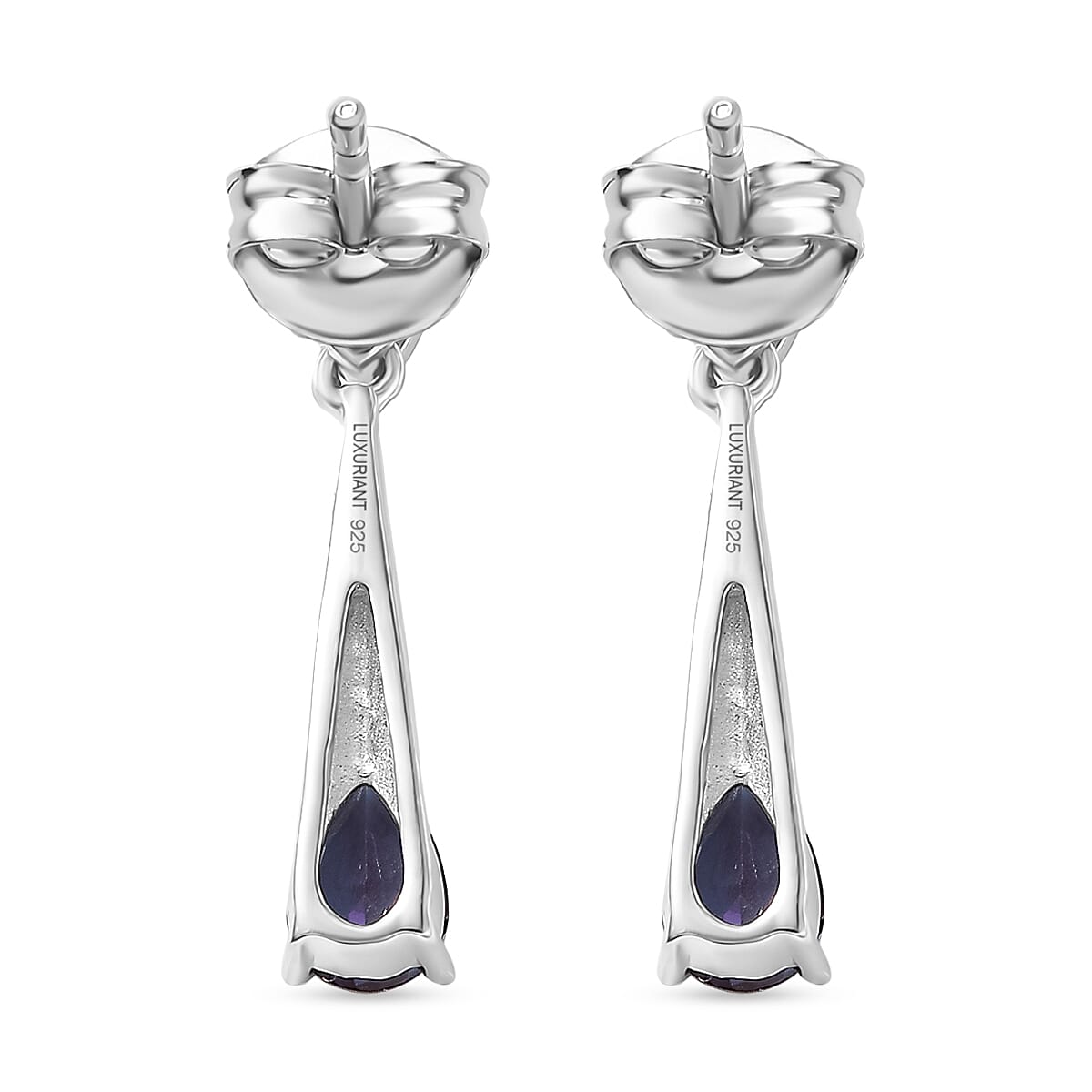 Luxuriant Lab Grown Alexandrite & White Topaz 2 Stone Push Post Earring in Rhodium Overlay Sterling Silver 1.11 Ct.