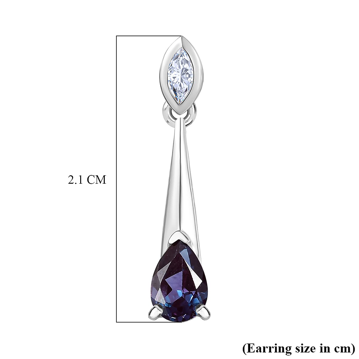 Luxuriant Lab Grown Alexandrite & White Topaz 2 Stone Push Post Earring in Rhodium Overlay Sterling Silver 1.11 Ct.