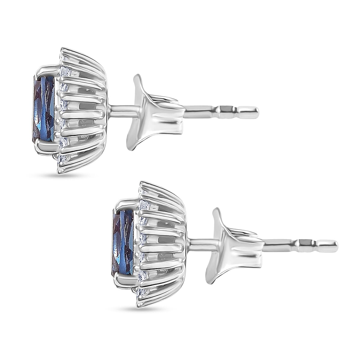 Luxuriant Lab Grown Alexandrite & White Zircon Earring with Push Back in Platinum Overlay Sterling Silver 1.44 Ct.