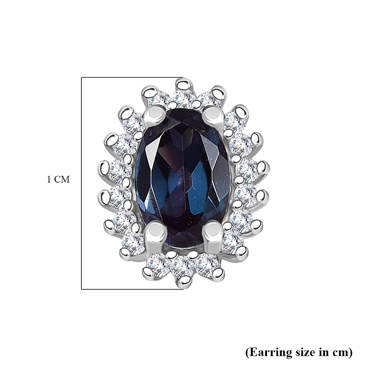 Luxuriant Lab Grown Alexandrite & White Zircon Earring with Push Back in Platinum Overlay Sterling Silver 1.44 Ct.