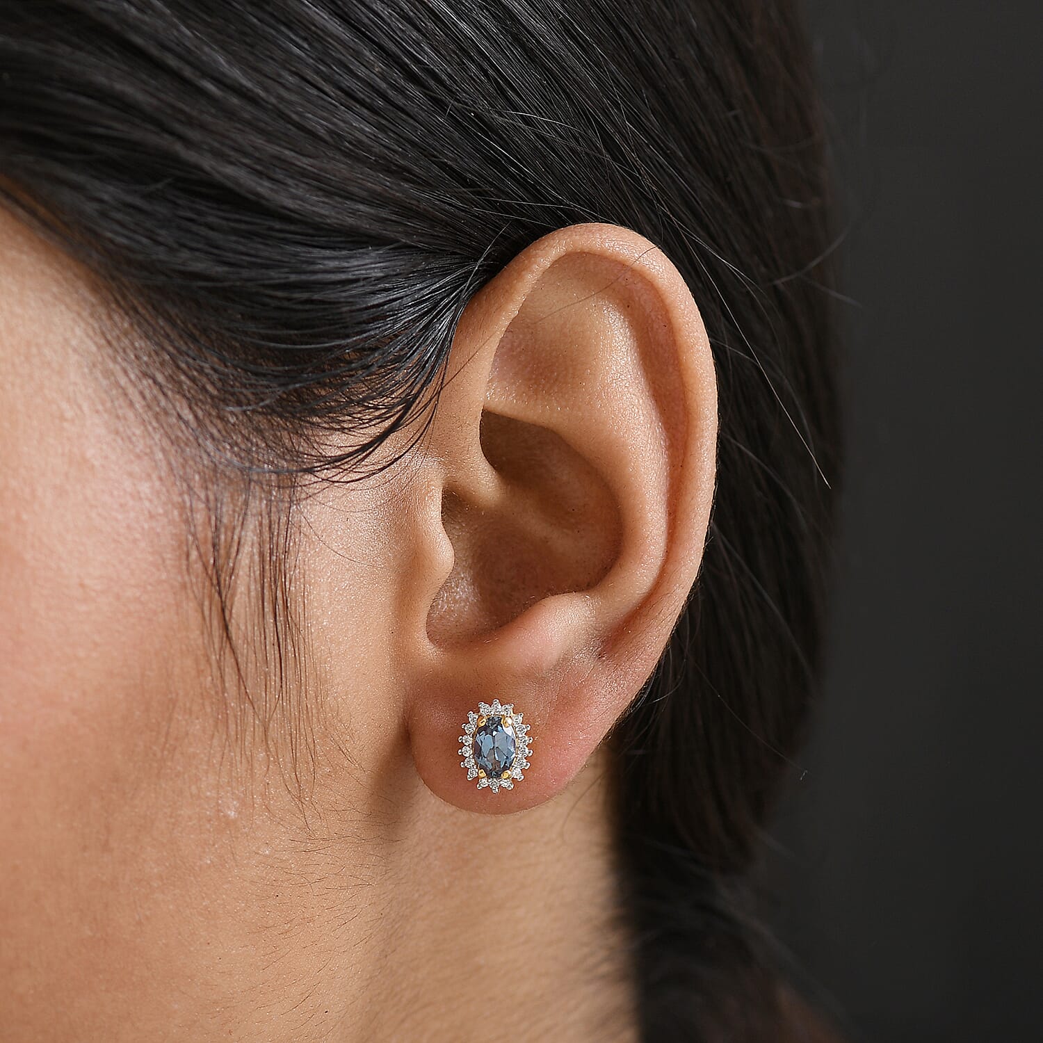 Luxuriant Lab Grown Alexandrite & White Zircon Earring with Push Back in 18K Yellow Gold Plated Sterling Silver 1.44 Ct.