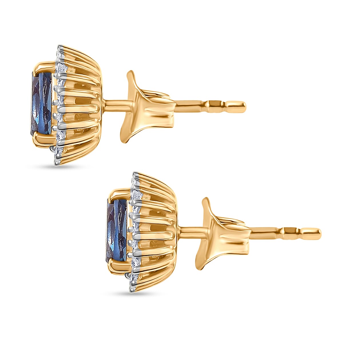 Luxuriant Lab Grown Alexandrite & White Zircon Earring with Push Back in 18K Yellow Gold Plated Sterling Silver 1.44 Ct.
