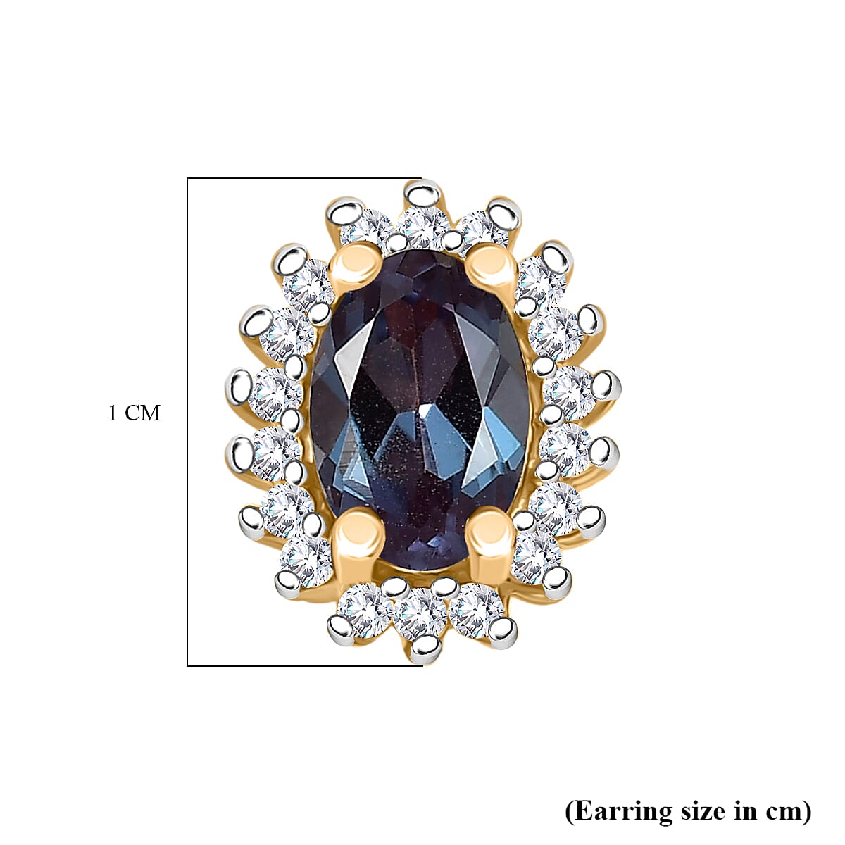Luxuriant Lab Grown Alexandrite & White Zircon Earring with Push Back in 18K Yellow Gold Plated Sterling Silver 1.44 Ct.