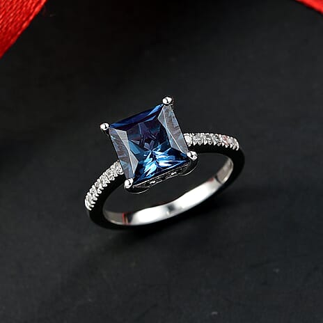 Luxuriant Lab Grown Alexandrite & Lab Grown Diamond Ring in Rhodium Overlay Sterling Silver 3.42 Ct.