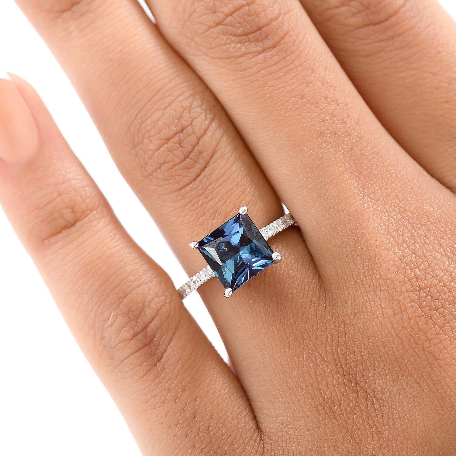 Luxuriant Lab Grown Alexandrite & Lab Grown Diamond Ring in Rhodium Overlay Sterling Silver 3.42 Ct.