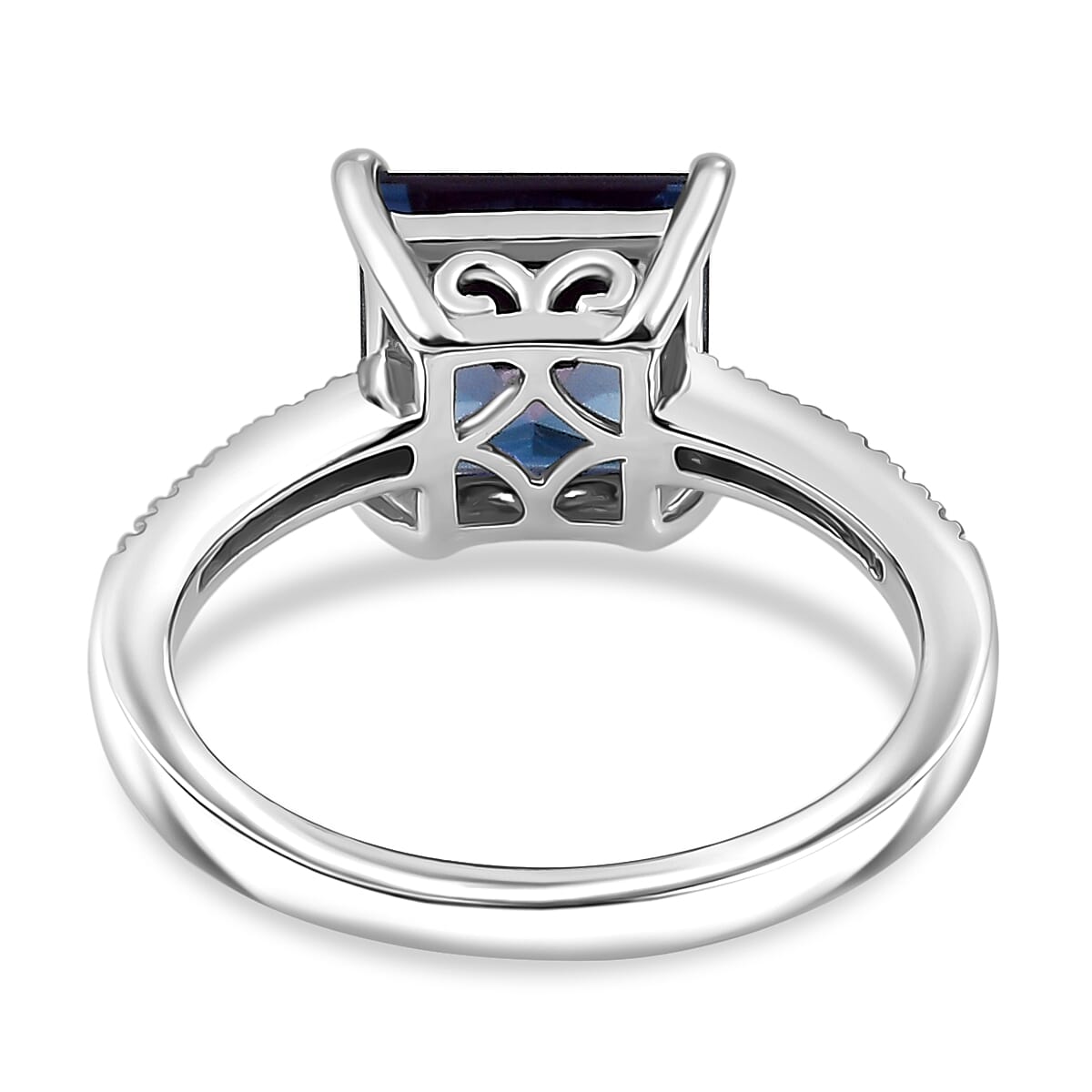 Luxuriant Lab Grown Alexandrite & Lab Grown Diamond Ring in Rhodium Overlay Sterling Silver 3.42 Ct.