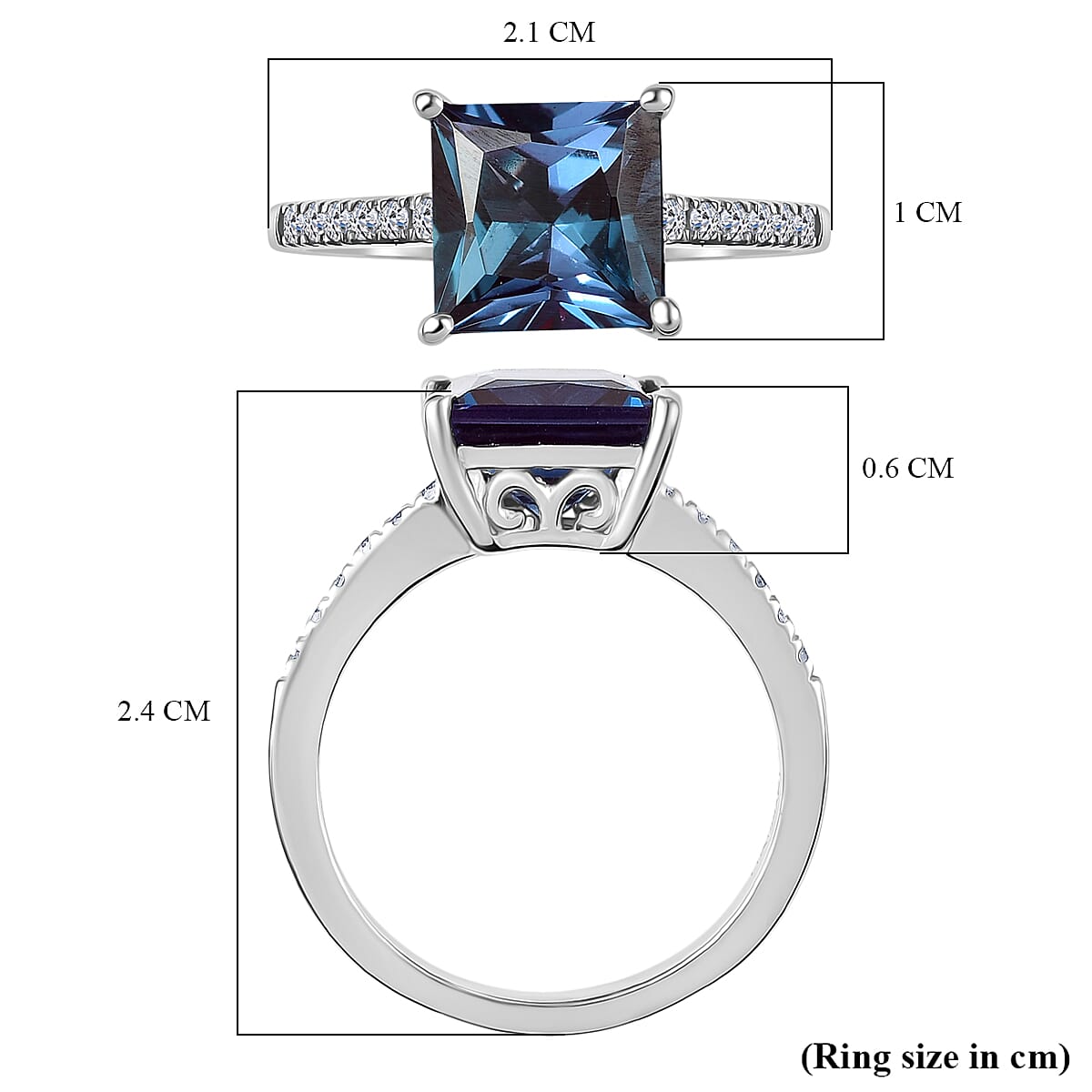 Luxuriant Lab Grown Alexandrite & Lab Grown Diamond Ring in Rhodium Overlay Sterling Silver 3.42 Ct.