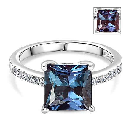 LUXURIANT 3.27 Ct. Lab Grown Alexandrite, Lab Grown Diamond Ring in Rhodium Overlay Sterling Silver