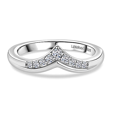 Luxuriant Lab Grown Diamond Chevron Knife Edge Ring in Rhodium OverlaySterling Silver  0.150  Ct.