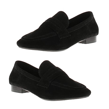 NV Champagne Metallic Genuine Leather Suede Loafers (Size 5) - Black