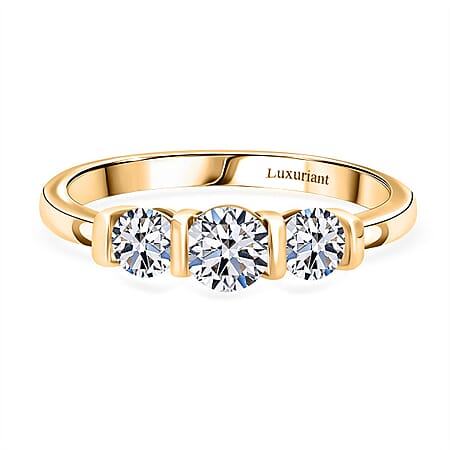 LUXURIANT 1 Ct. Lab Grown Diamond Trilogy Ring in 18K Vermeil Yellow Gold Over Sterling Silver (SI-GH)