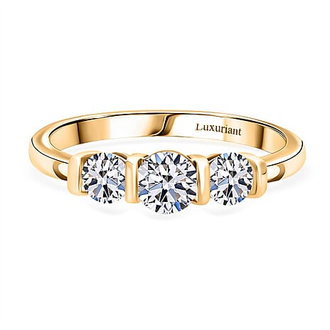 Luxuriant Round Cut Lab Grown Diamond (SI-GH) Trilogy Ring in 18K Vermeil Yellow Gold Plated Sterling Silver 1.00 Ct.