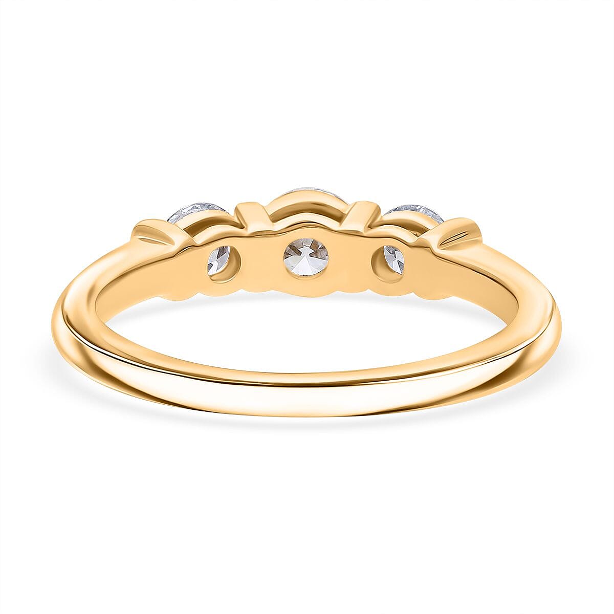 Luxuriant Round Cut Lab Grown Diamond (SI-GH) Trilogy Ring in 18K Vermeil Yellow Gold Plated Sterling Silver 1.00 Ct.