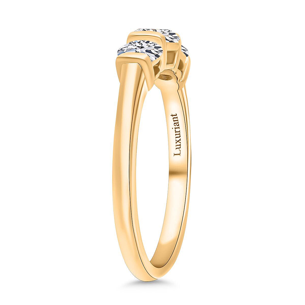 Luxuriant Round Cut Lab Grown Diamond (SI-GH) Trilogy Ring in 18K Vermeil Yellow Gold Plated Sterling Silver 1.00 Ct.