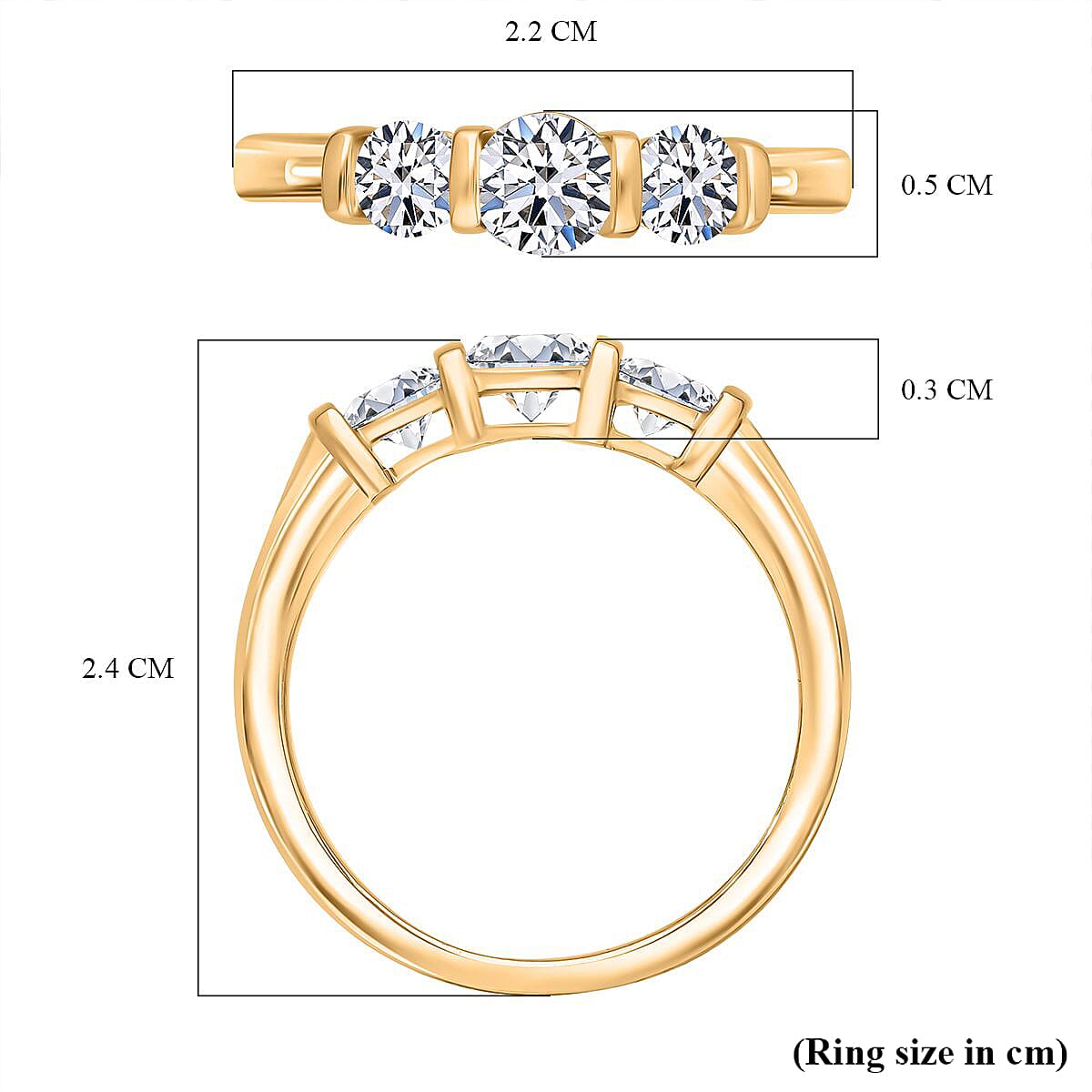 Luxuriant Round Cut Lab Grown Diamond (SI-GH) Trilogy Ring in 18K Vermeil Yellow Gold Plated Sterling Silver 1.00 Ct.