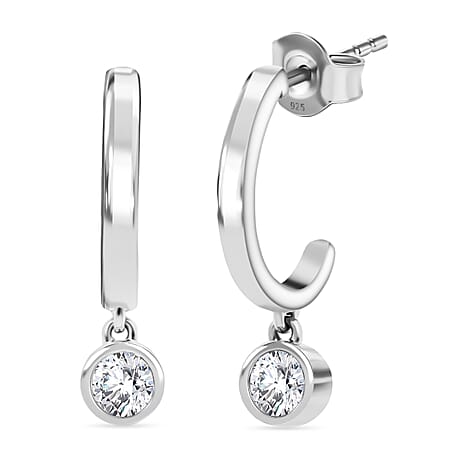 LUXURIANT 0.5 Ct. Lab Grown Diamond Solitaire Half-Hoop Earring with Push Back in Rhodium Overlay Sterling Silver (SI-GH)