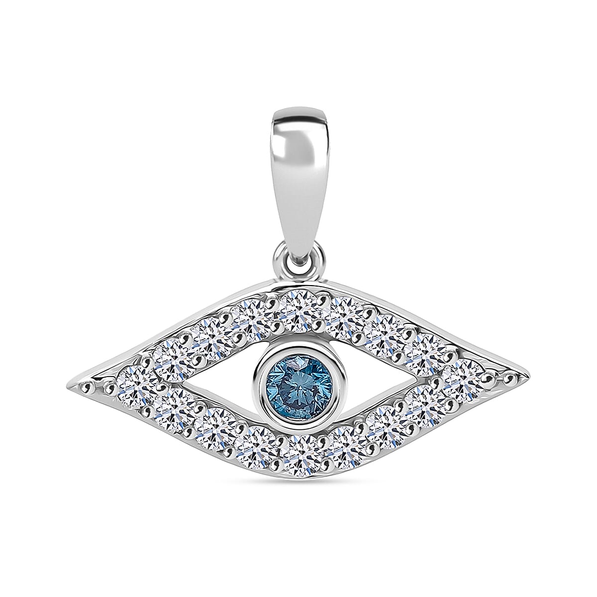 Luxuriant Lab Grown Blue Diamond & Lab Grown Diamond (SI-GH) Pendant in Rhodium Overlay Sterling Silver 0.50 Ct.