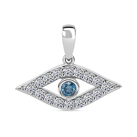 LUXURIANT 0.50 Ct. Lab Grown Blue Diamond, Lab Grown Diamond Eye Pendant in Rhodium Overlay Sterling Silver (SI-GH)
