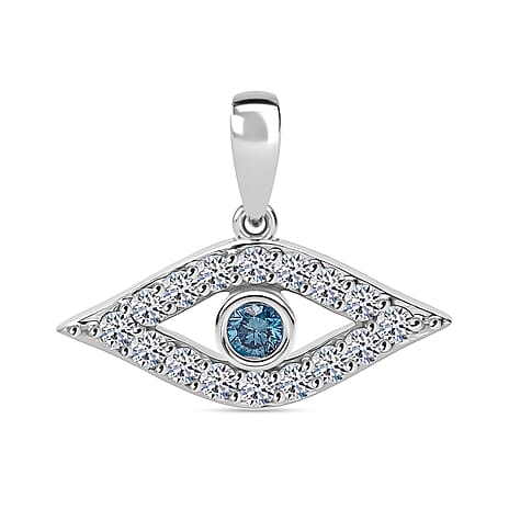 Luxuriant Lab Grown Blue Diamond & Lab Grown Diamond (SI-GH) Pendant in Rhodium Overlay Sterling Silver 0.50 Ct.