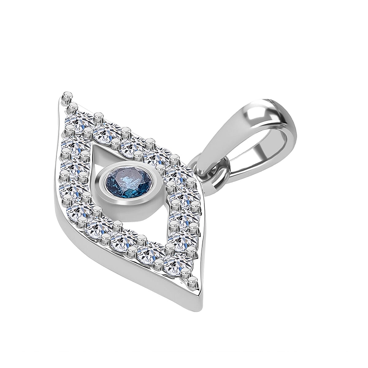 Luxuriant Lab Grown Blue Diamond & Lab Grown Diamond (SI-GH) Pendant in Rhodium Overlay Sterling Silver 0.50 Ct.