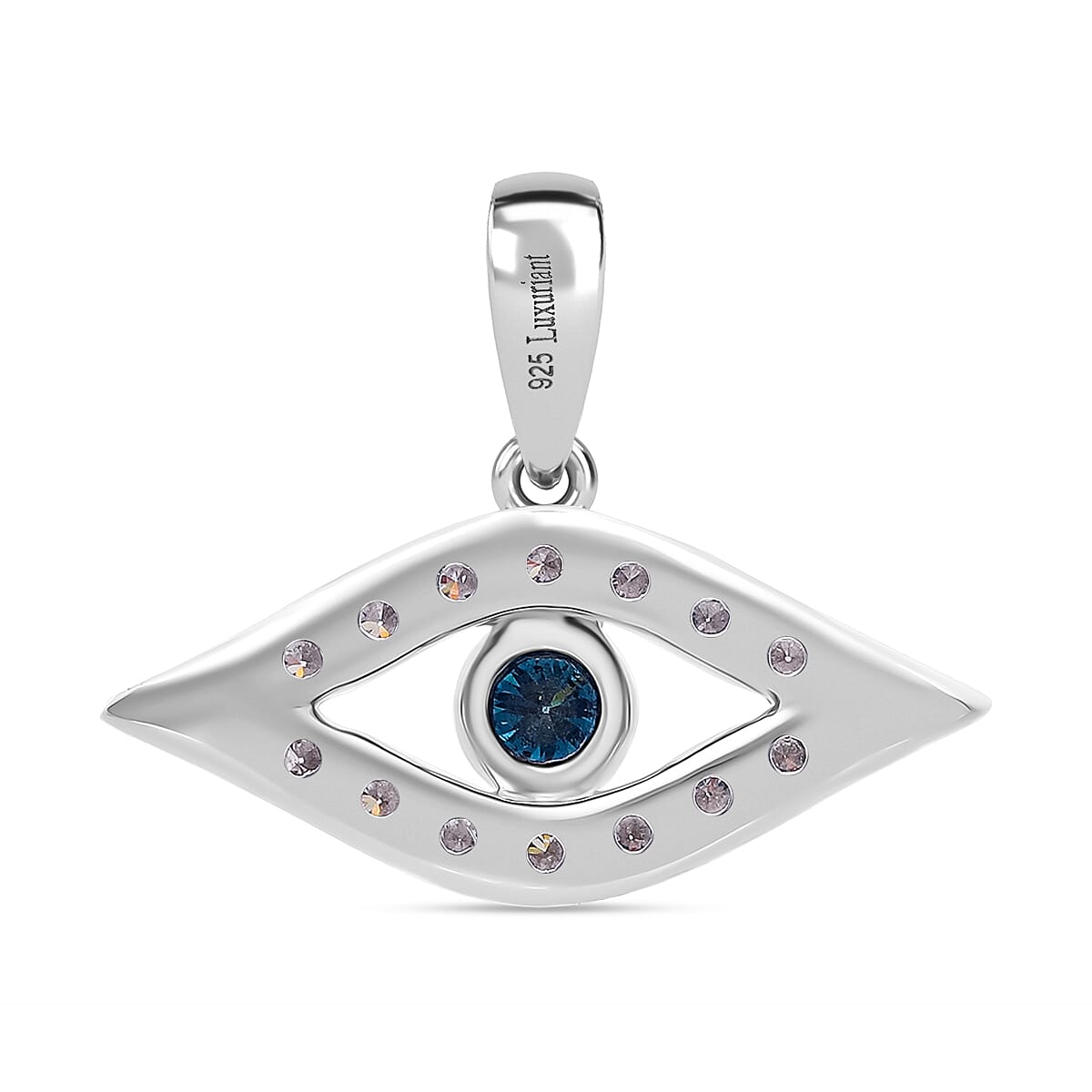 Luxuriant Lab Grown Blue Diamond & Lab Grown Diamond (SI-GH) Pendant in Rhodium Overlay Sterling Silver 0.50 Ct.