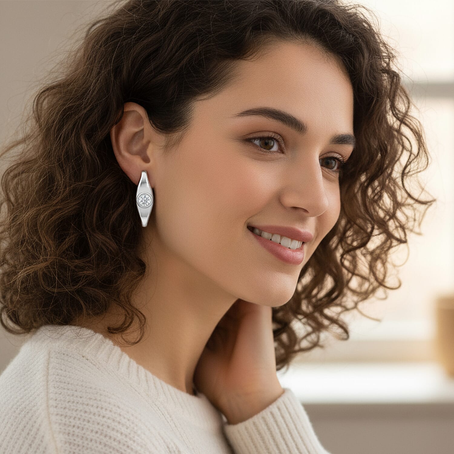 Luxuriant Lab Grown Diamond (SI-GH) Hoop Earring in Rhodium Overlay Sterling Silver 0.50 Ct.