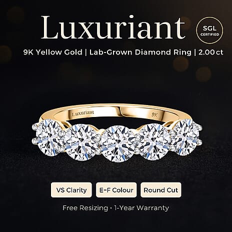 Black Friday Deal- Luxuriant 9K Yellow Gold Round Cut SGL Certified Lab Grown Diamond (VS-EF) Ring 2.00 Ct.