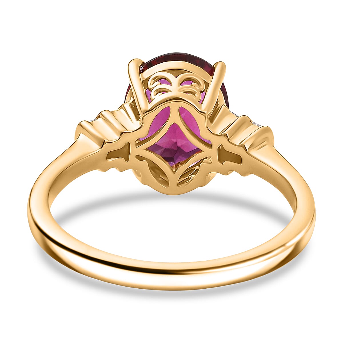 D'Joy Lab Grown Bixbite & White Diamond Ring in 18K Vermeil Yellow Gold Plated Sterling Silver 3.16 Ct.