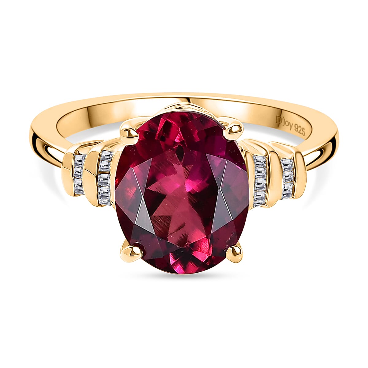 D'Joy Lab Grown Bixbite, White Diamond Ring in 18K Vermeil Yellow Gold Plated Sterling Silver 2.16 Ct.