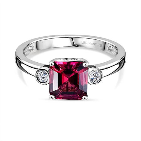 Luxuriant Lab Grown Bixbite & Lab Grown Diamond (SI-GH) Ring in Rhodium Overlay Sterling Silver 1.56 Ct.