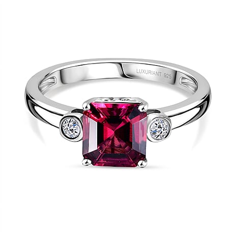 Luxuriant Lab Grown Bixbite & Lab Grown Diamond (SI-GH) Ring in Rhodium Overlay Sterling Silver 1.56 Ct.