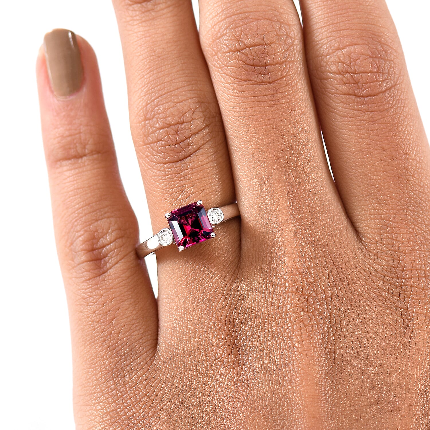 Luxuriant Lab Grown Bixbite & Lab Grown Diamond (SI-GH) Ring in Rhodium Overlay Sterling Silver 1.56 Ct.