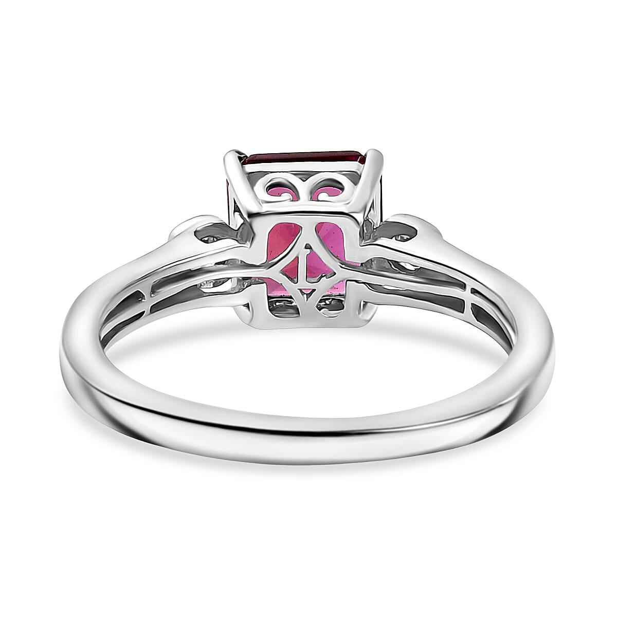 Luxuriant Lab Grown Bixbite & Lab Grown Diamond (SI-GH) Ring in Rhodium Overlay Sterling Silver 1.56 Ct.