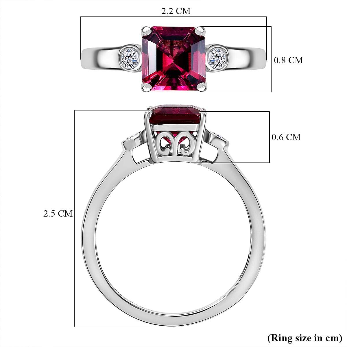 Luxuriant Lab Grown Bixbite & Lab Grown Diamond (SI-GH) Ring in Rhodium Overlay Sterling Silver 1.56 Ct.