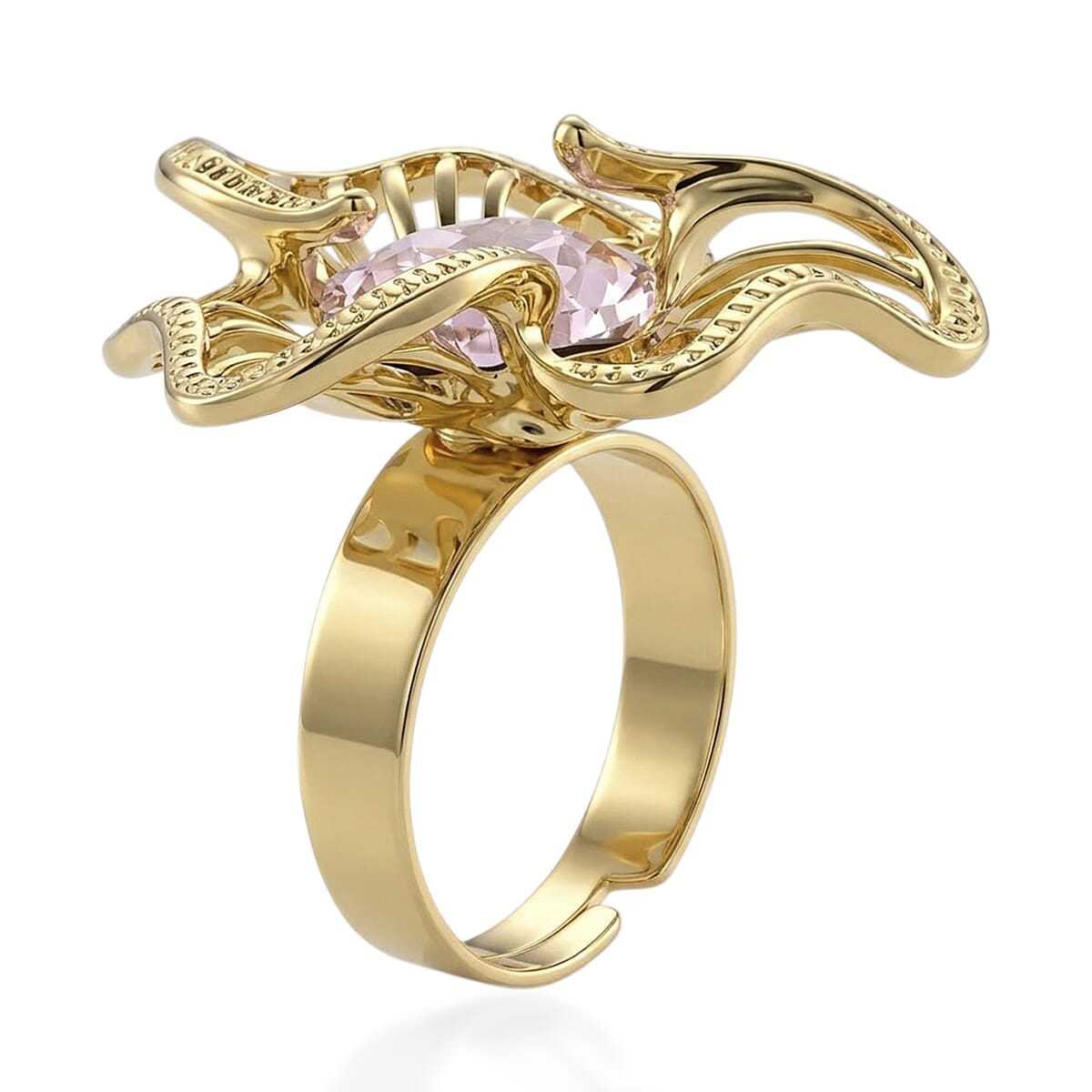 White Crystal Adjustable Solitaire Flower Ring (Size - R to S)