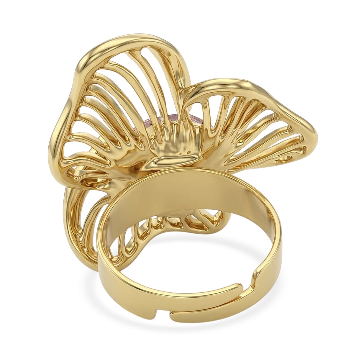 White Crystal Adjustable Solitaire Flower Ring (Size - R to S)