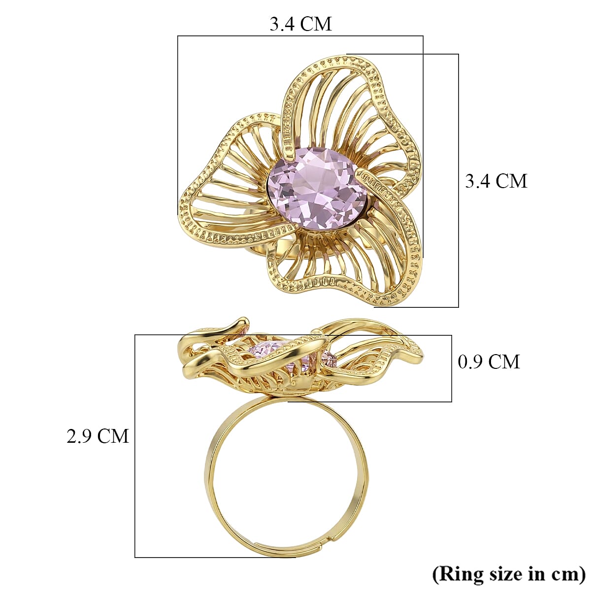 White Crystal Adjustable Solitaire Flower Ring (Size - R to S)