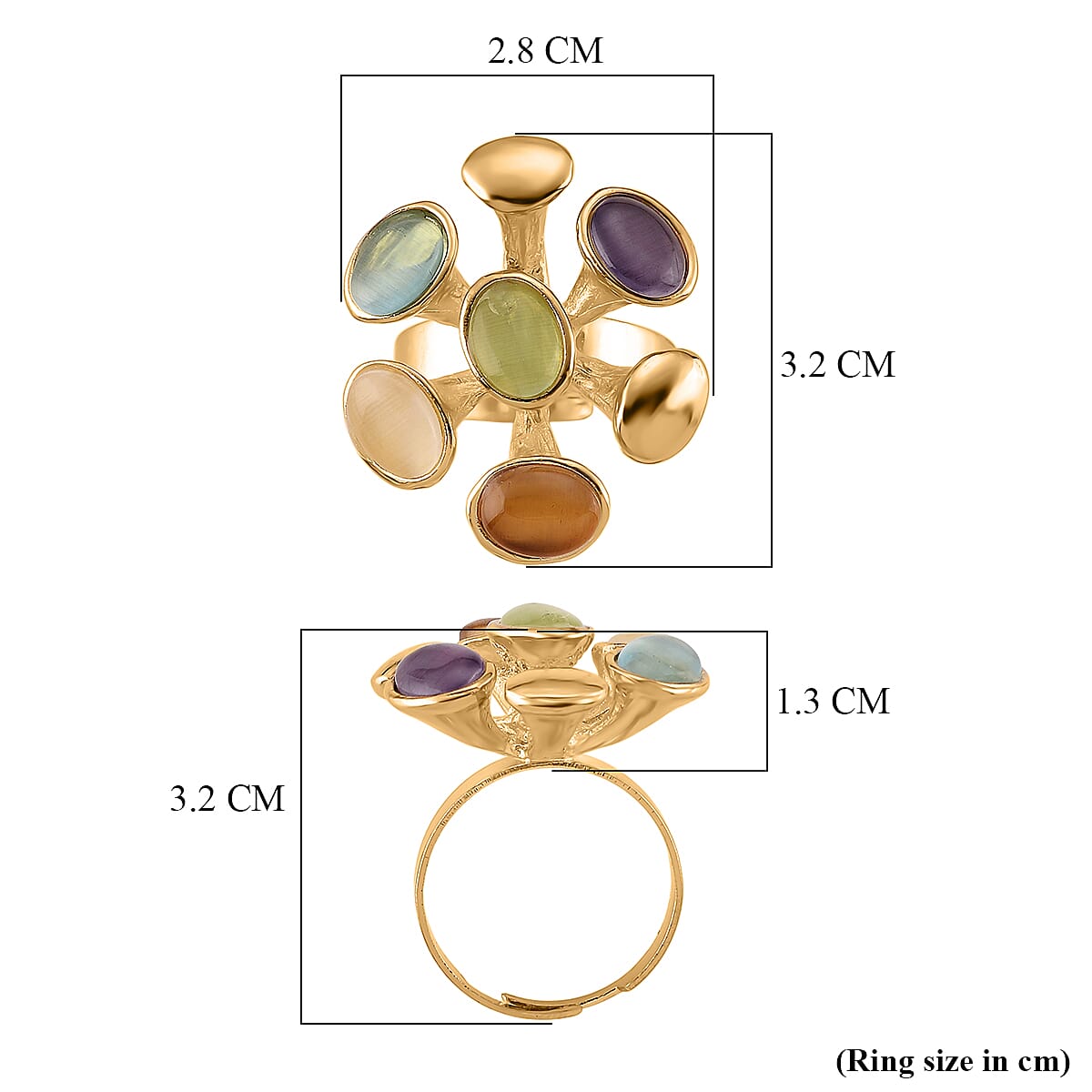 Created Multi Cat's Eye Adjustable Cluster Ring