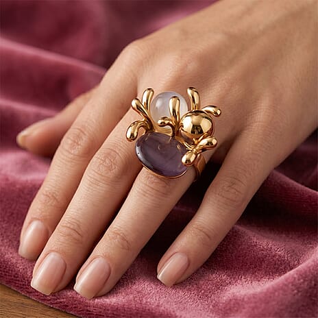 Bloomstone Collection - White & Purple Crystal Adjustable Ring (Size - N to T) in Gold Tone