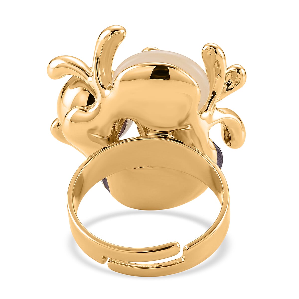 White & Purple Crystal Adjustable Ring (Size - N to Q) in Gold Tone