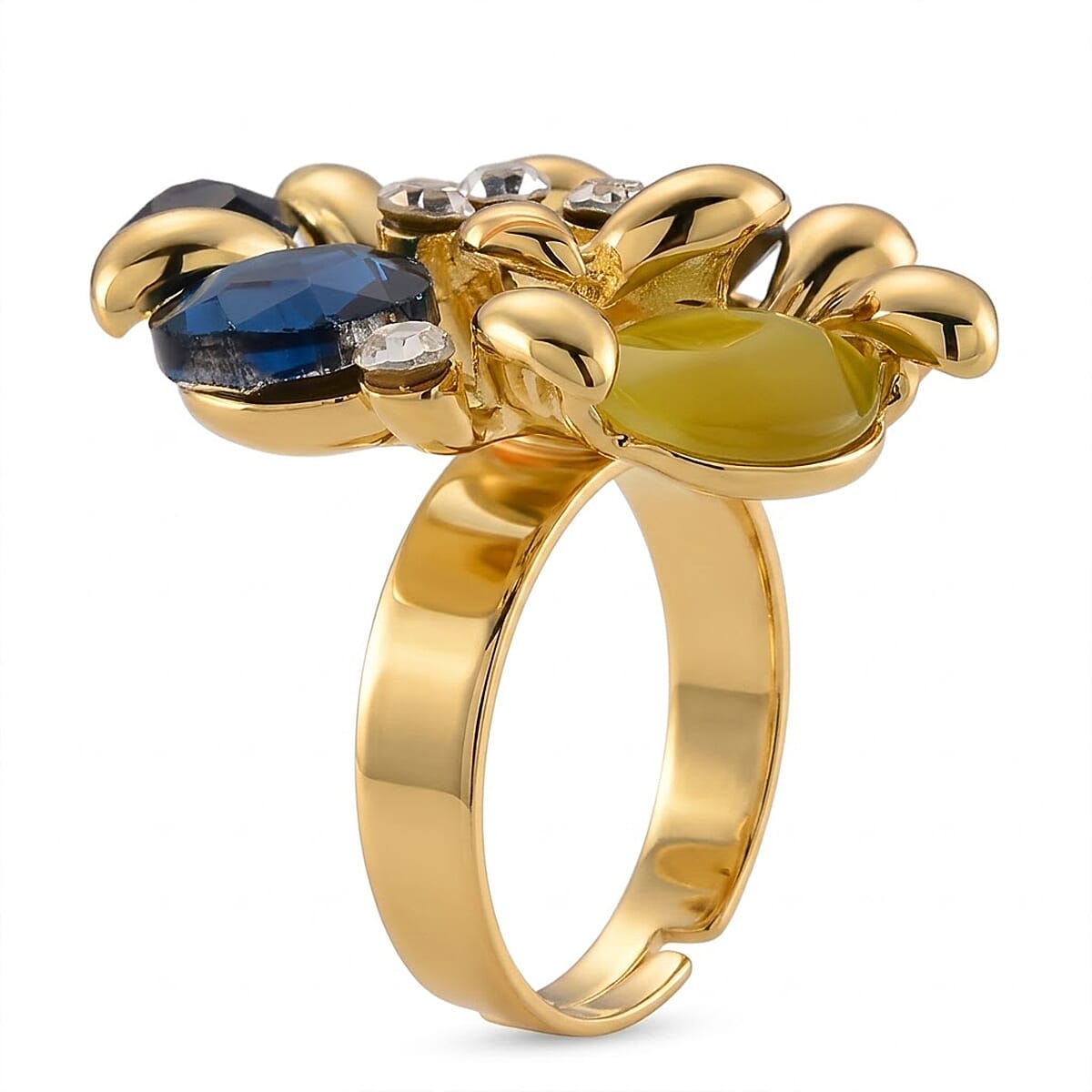 Multi Colour Crystal Adjustable Cluster Ring (Size - Q to S)