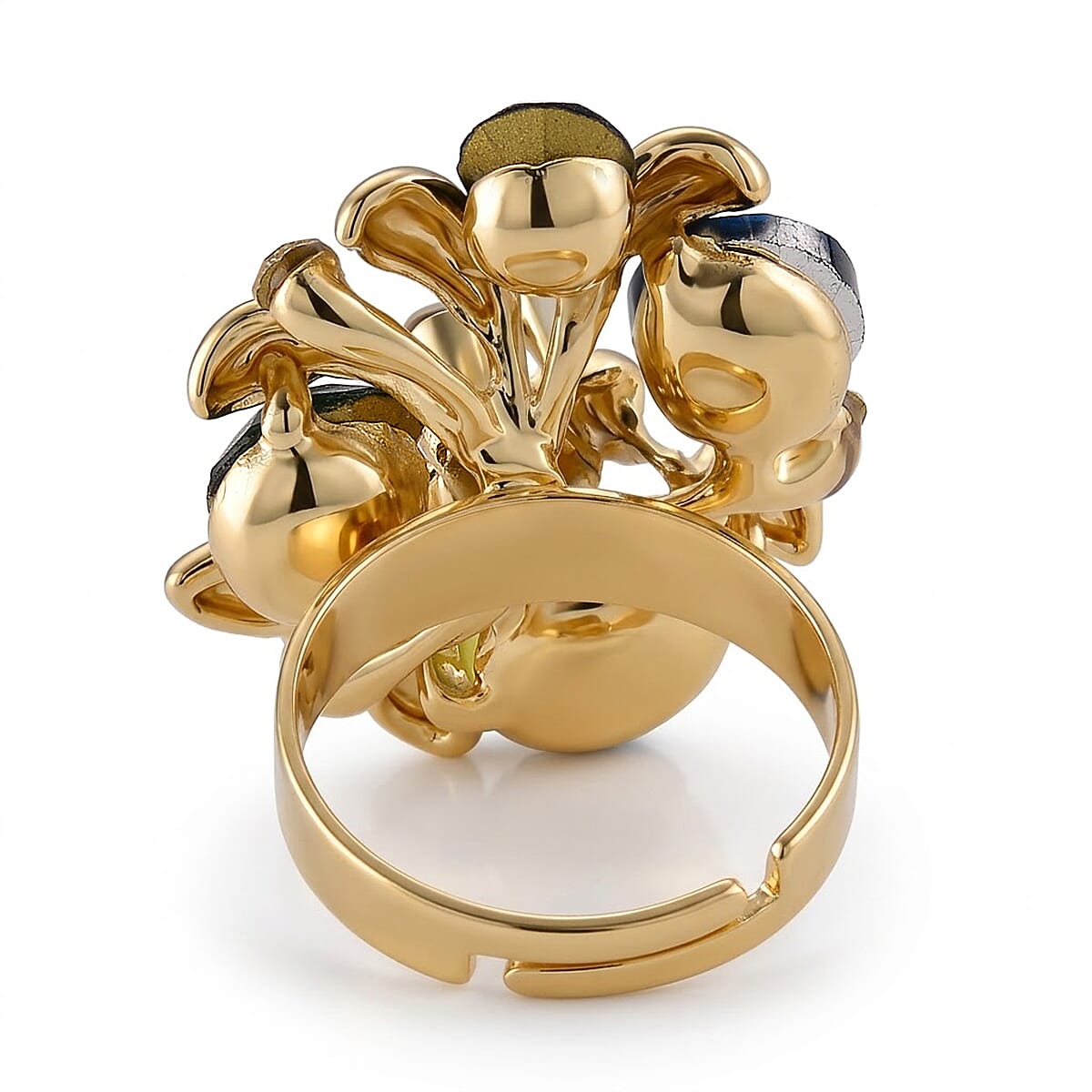 Multi Colour Crystal Adjustable Cluster Ring (Size - Q to S)