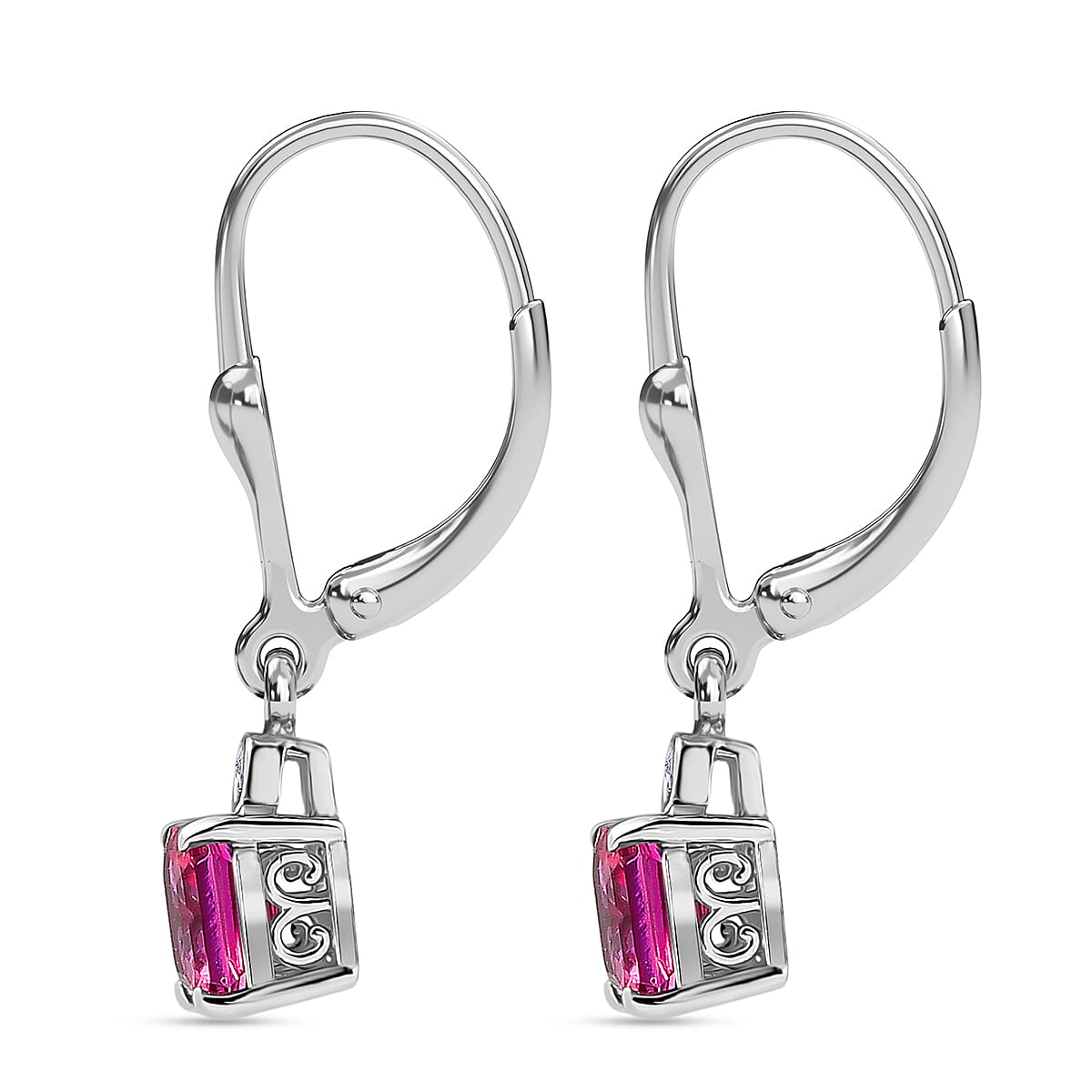 Luxuriant Lab Grown Bixbite & Lab Grown Diamond (SI-GH) Lever Back Earring in Rhodium Overlay Sterling Silver 1.23 Ct.