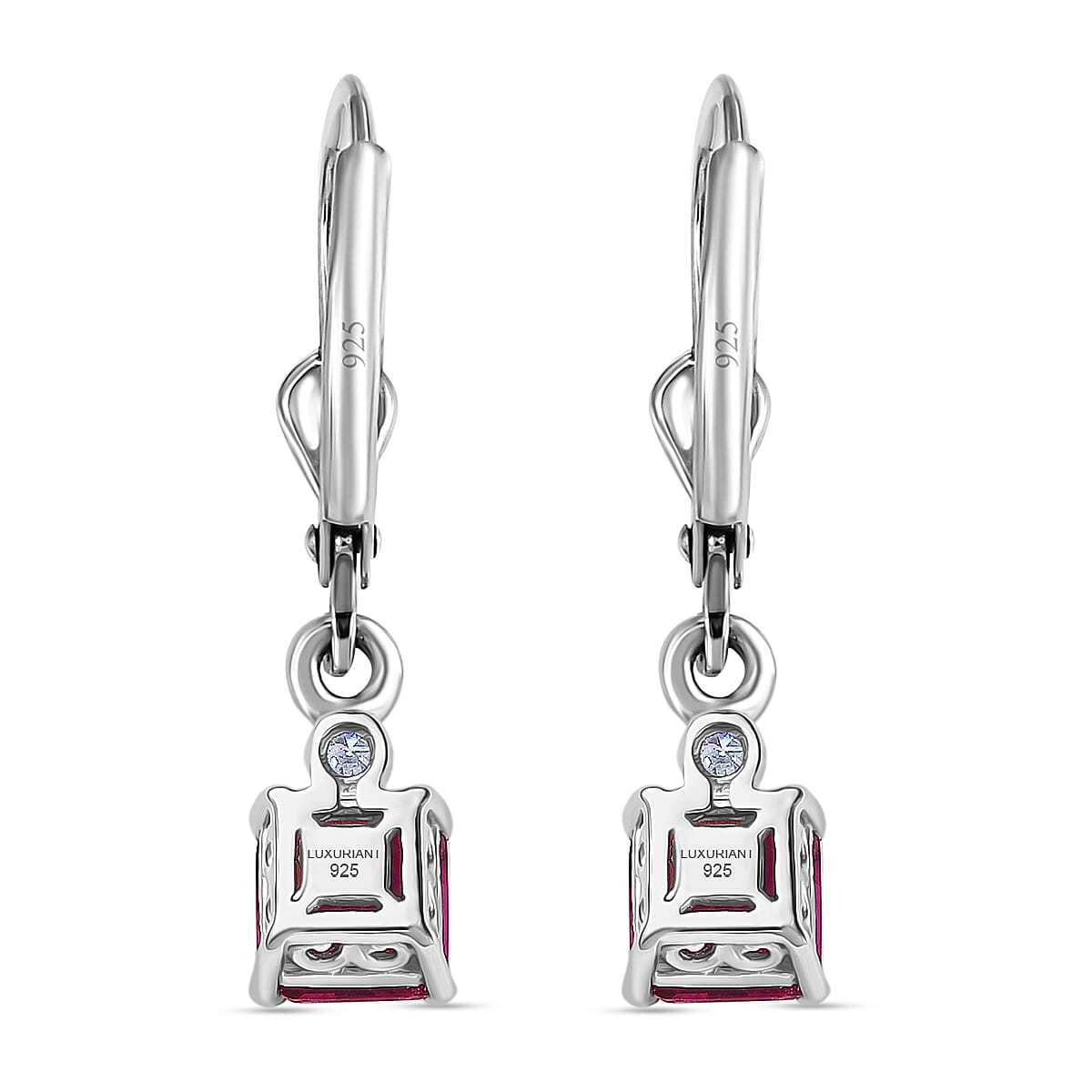 Luxuriant Lab Grown Bixbite & Lab Grown Diamond (SI-GH) Lever Back Earring in Rhodium Overlay Sterling Silver 1.23 Ct.