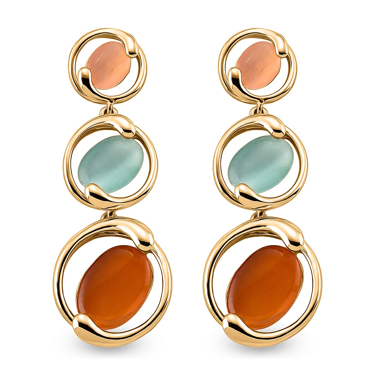 Created Multi Cat's Eye Dangling Earring with Push Back 12.00 Ct.