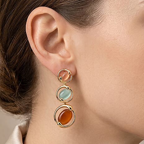 Bloomstone Collection - Created Multi Cat's Eye Dangling Earring with Push Back