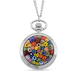 STRADA Murano Style Glass Pocket Watch 3ATM WR with  Chain