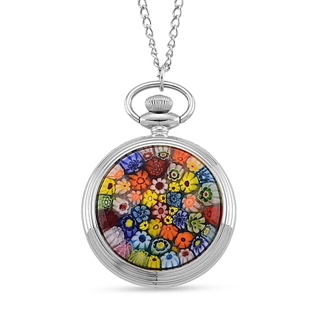STRADA Murano Style Glass Pocket Watch 3ATM WR with  Chain